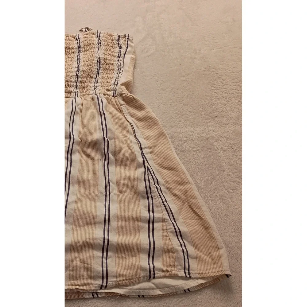 Abercrombie Kids Striped Button Front Sundress Tan Navy Blue Size 13/14 NWOT